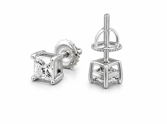 Moissanite princess cut stud earrings VVS D color GRA certified 925 silver screw back Atlanta
