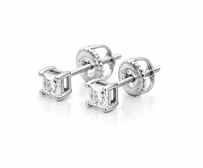 Moissanite Princess Cut Stud Earrings for Men Women — VVS D Color GRA Certified 925 Silver Screw Back
