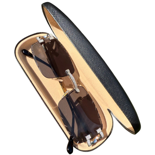 Real 925 Silver Big C VVS D MOISSANITE Dark black Sunglasses - Iced Buffs Glasses