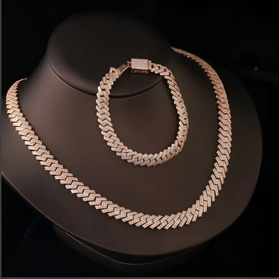 HIP HOP Style Brillant and Shiny CUBAN CHAIN Moissanite VVS D Color Men's/Women's Real 925 Sterling Silver Rose Plated 8MM-12MM | PASS DIAMOND TESTER!!!