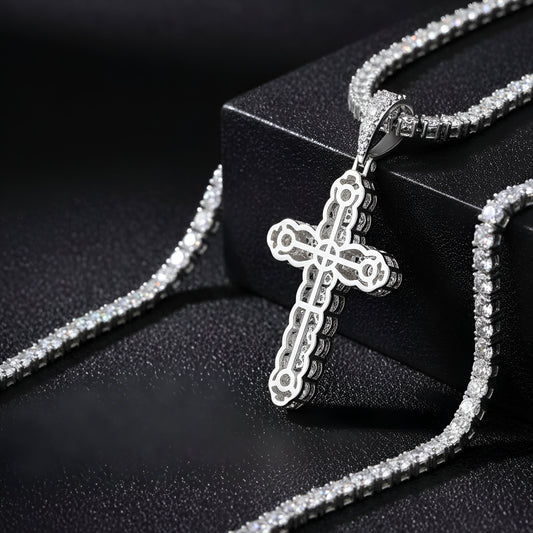 3D Curved style Iced Out Cross Pendant Moissanite Diamond VVS D Color |925 Silver | PASS DIAMOND TESTER!!!