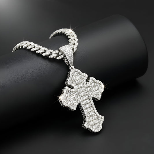 Baguette Gothic Tupac Cross Pendant | 925 Silver | VVS D Color Moissanite Diamond| PASS DIAMOND TESTER!!!