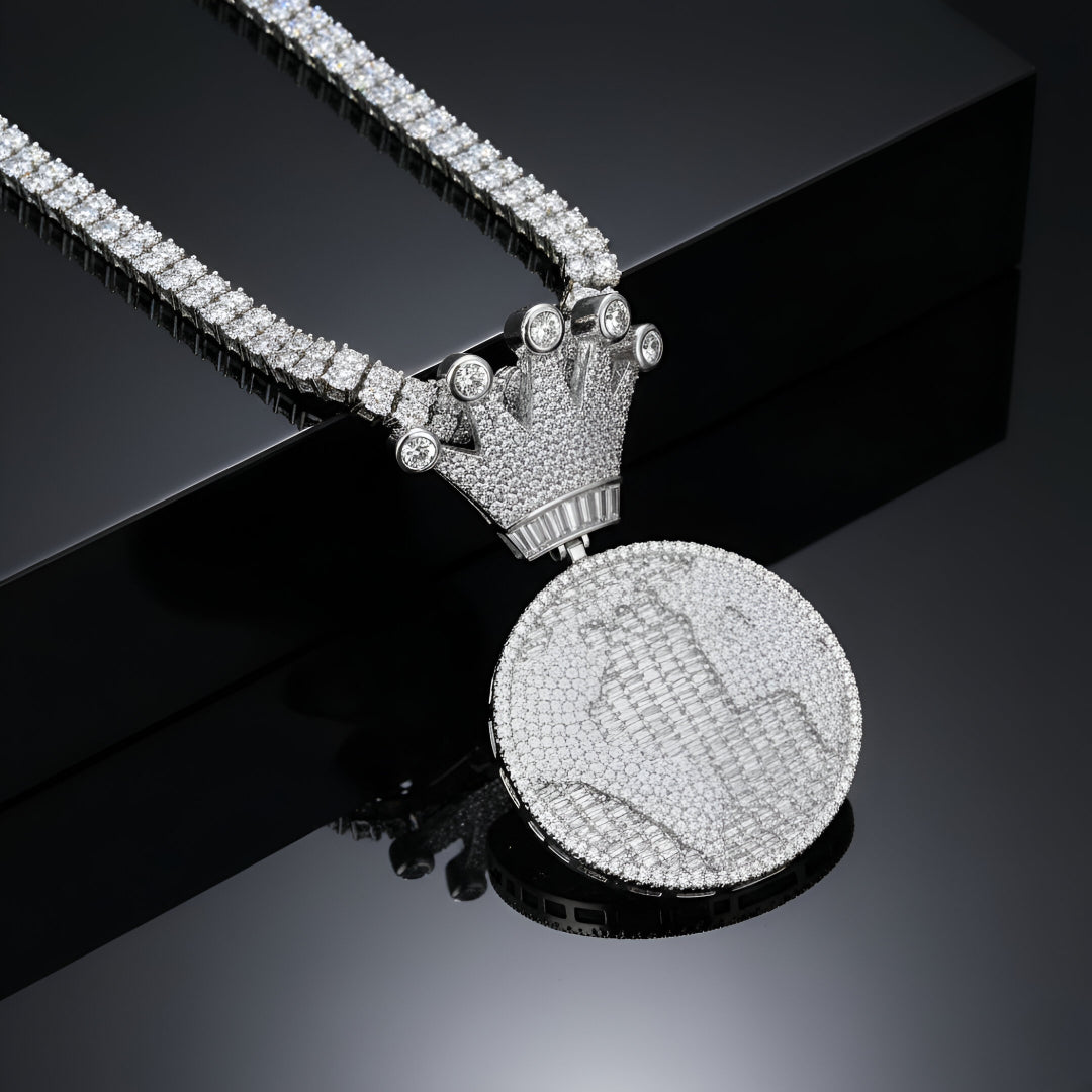 Globe World with Crown Bale Ice Out Moissanite Diamond VVS D Color |925 silver | PASS DIAMOND TESTER!!!