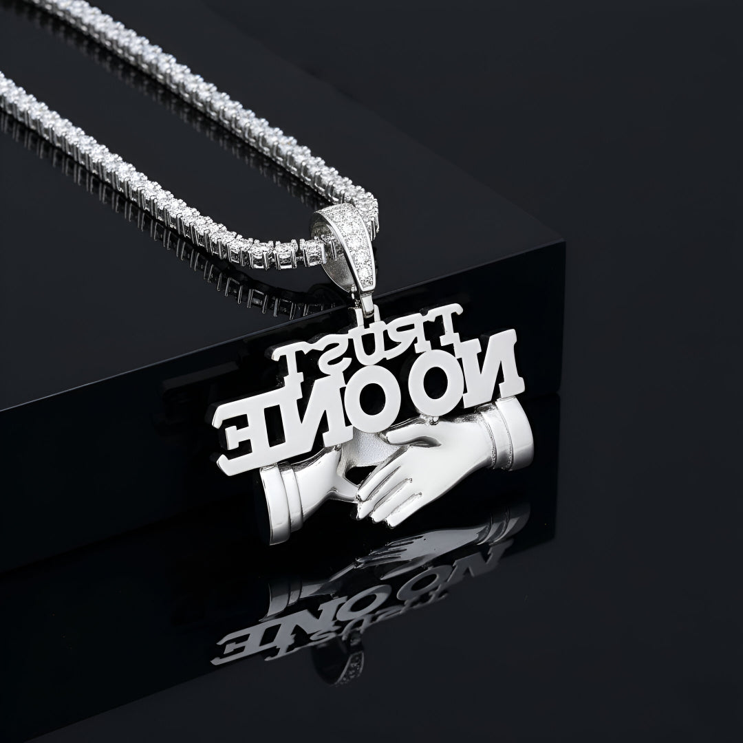 Trust No One Pendant Ice Out Mossanite Diamond VVS D Color | 925 Silver | Hip Hop Style | PASS DIAMOND TESTER!!!