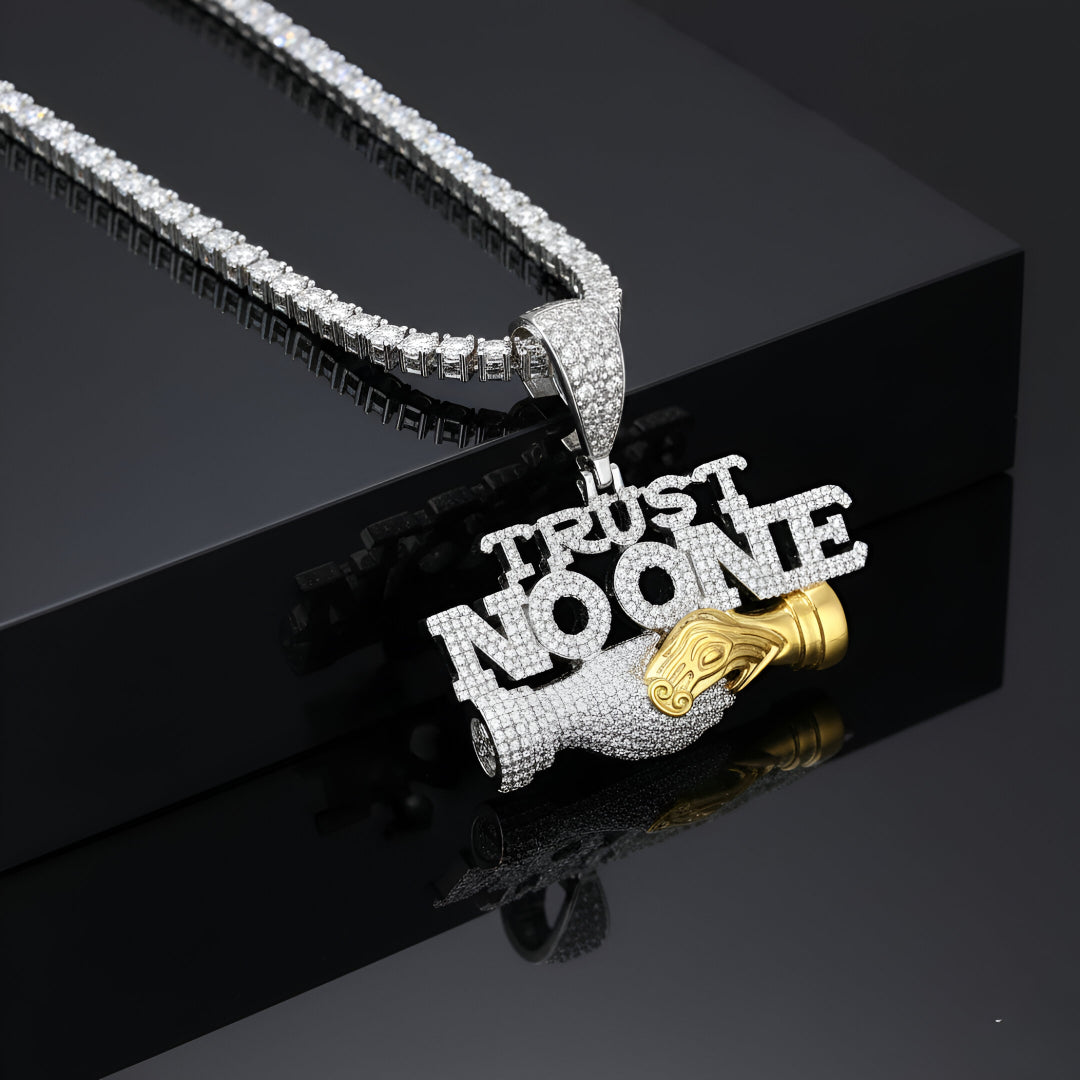 Trust No One Pendant Ice Out Mossanite Diamond VVS D Color | 925 Silver | Hip Hop Style | PASS DIAMOND TESTER!!!