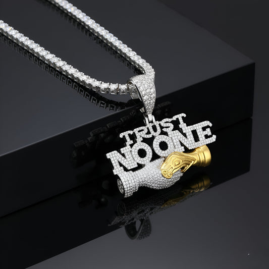 Trust No One Pendant Ice Out Mossanite Diamond VVS D Color | 925 Silver | Hip Hop Style | PASS DIAMOND TESTER!!!