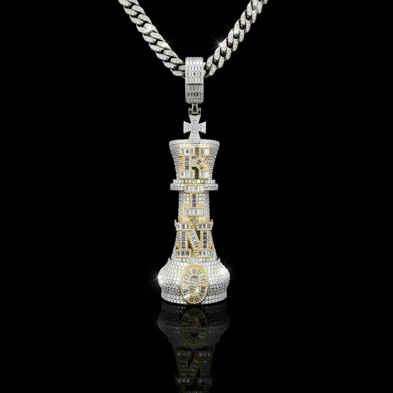 King Chess Charm with Baguette Stone Moissanite VVS D 14k Gold Plated / 925 Silver | Hip Hop Style | PASS DIAMOND TESTER!!!