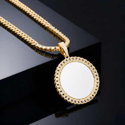 Picture Pendant with Cuban Link Border