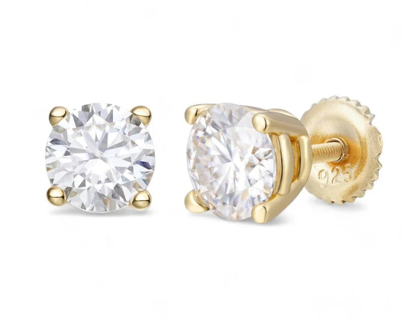Moissanite solitaire stud earrings 14K gold plated men women VVS D color GRA certified 925 silver Atlanta