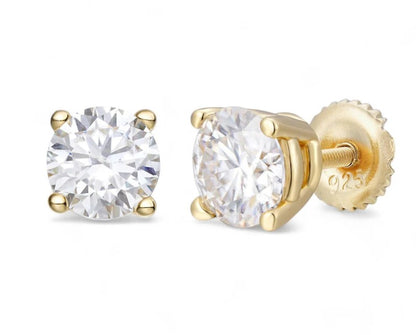 Moissanite solitaire stud earrings 14K gold plated men women VVS D color GRA certified 925 silver Atlanta