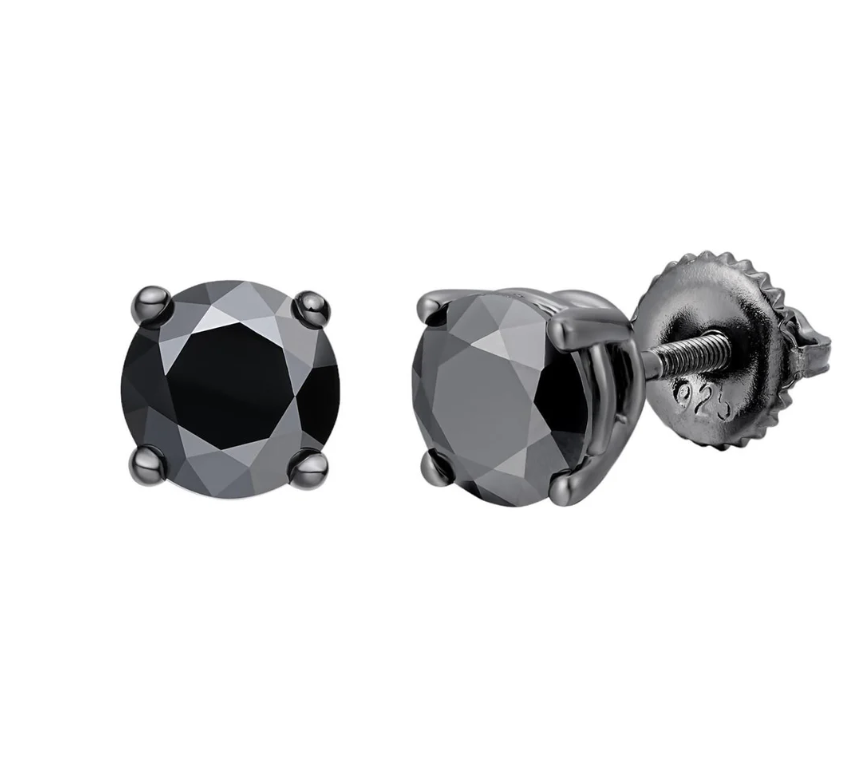Mens black moissanite solitaire stud earrings 5.5-7.5MM GRA certified 925 silver screw back Atlanta