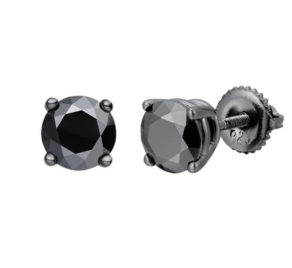 Mens black moissanite solitaire stud earrings 5.5-7.5MM GRA certified 925 silver screw back Atlanta