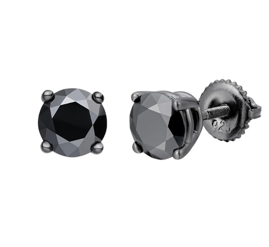 Mens black moissanite solitaire stud earrings 5.5-7.5MM GRA certified 925 silver screw back Atlanta