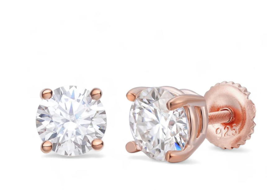 Rose gold moissanite solitaire stud earrings VVS D Color GRA certified 925 sterling silver passes diamond tester — Paradise Gems Atlanta