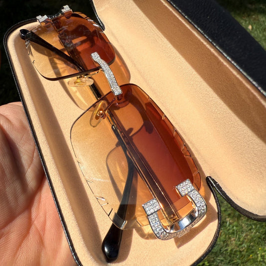 Real 925 Silver Big C VVS D MOISSANITE Light Brown Sunglasses - Iced Buffs Glasses