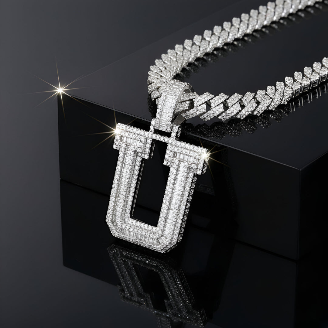 A-Z Letter Initials Baguette Style - Alphabet charm with Moissanite Diamond VVS D Color with 925 Silver 3.50 CARAT | PASSES DIAMOND TESTER!!