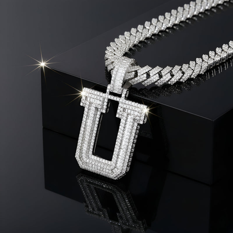 A-Z Letter Initials Baguette Style - Alphabet charm with Moissanite Diamond VVS D Color with 925 Silver 3.50 CARAT | PASSES DIAMOND TESTER!!