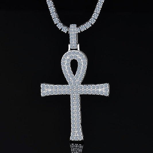 Moissanite VVS D color Diamond Ankh Cross Pendant | 925 Silver Diamond Ankh Pendant | PASS DIAMOND TESTER!!!