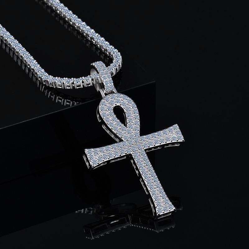 Moissanite VVS D color Diamond Ankh Cross Pendant | 925 Silver Diamond Ankh Pendant | PASS DIAMOND TESTER!!!