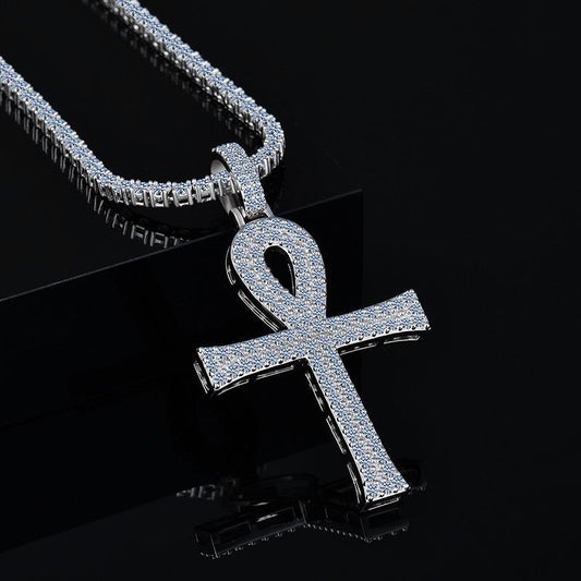 Moissanite VVS D color Diamond Ankh Cross Pendant | 925 Silver Diamond Ankh Pendant | PASS DIAMOND TESTER!!!