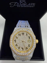 44MM Bust Down Moissanite Watch | 44MM | Two-Tone Gold and Silver | ICED OUT