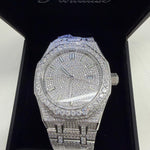 Silver moissanite watch bracelet fully iced out VVS D color stainless steel – Paradise Gems