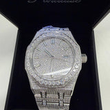 Silver moissanite watch bracelet fully iced out VVS D color stainless steel – Paradise Gems