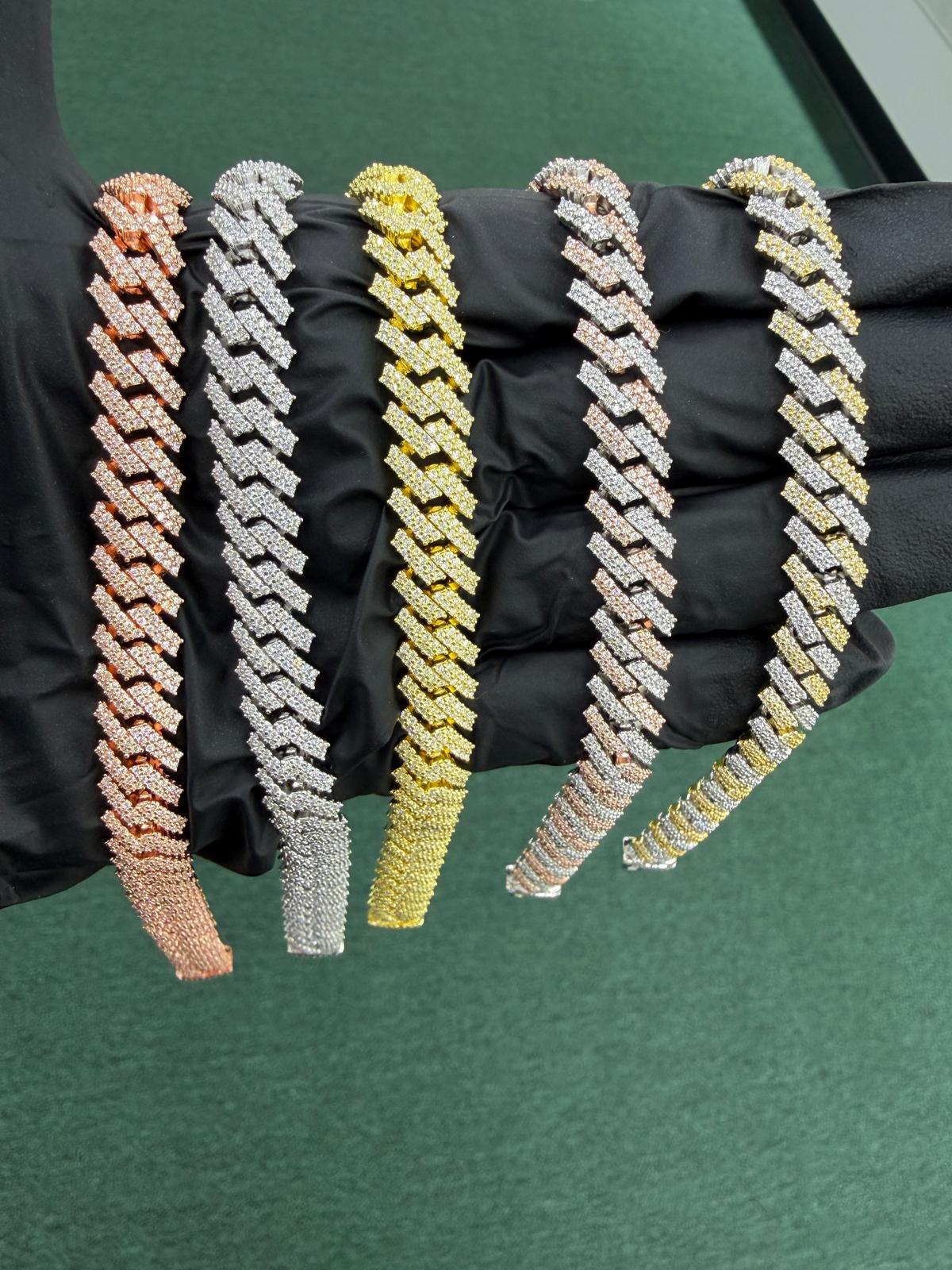 Heavy 12MM moissanite Cuban link bracelet 14K gold 925 silver hip hop streetwear
