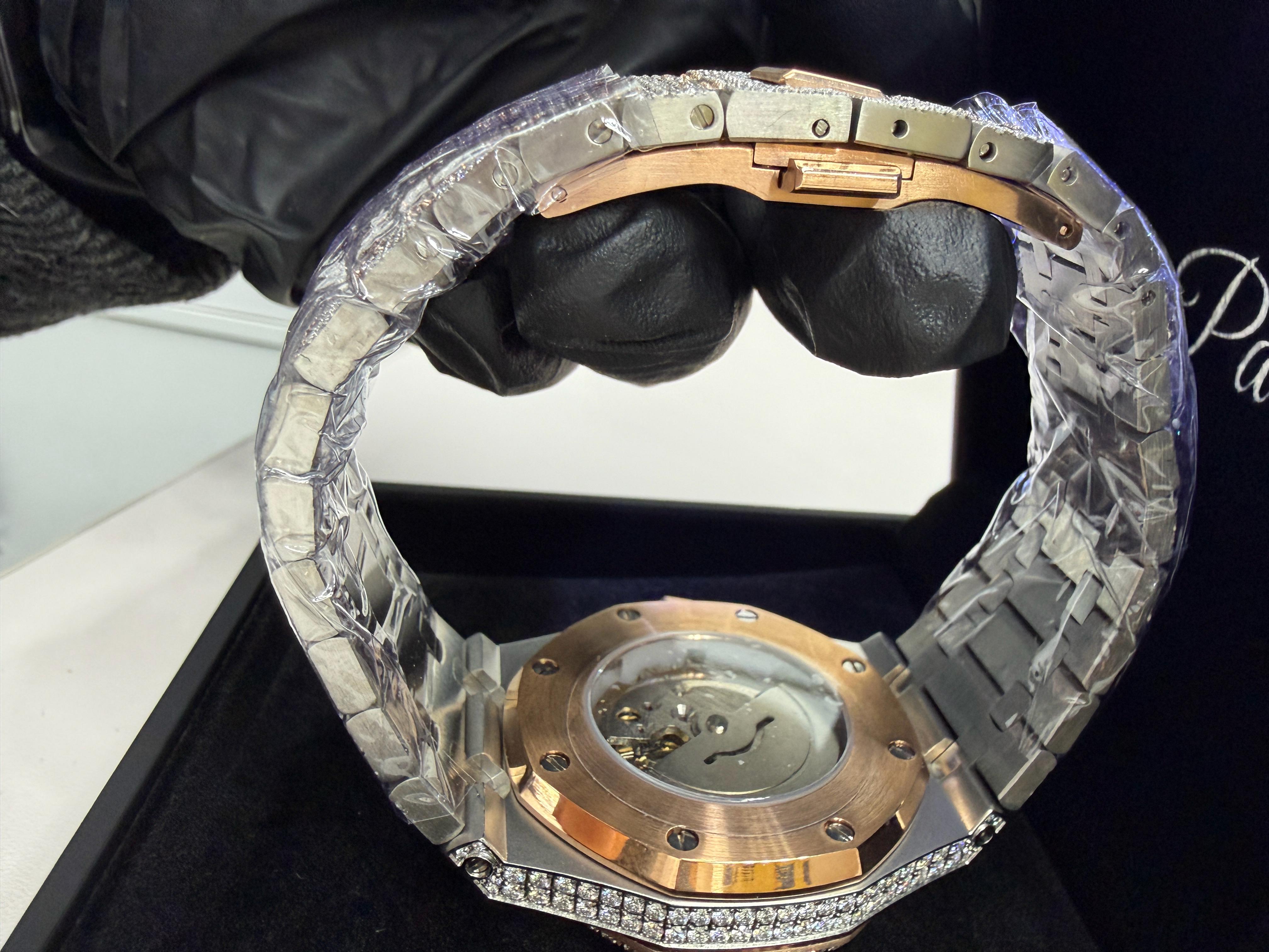 44MM two tone rose gold moissanite watch bezel iced out VVS D color – Paradise Gems Atlanta