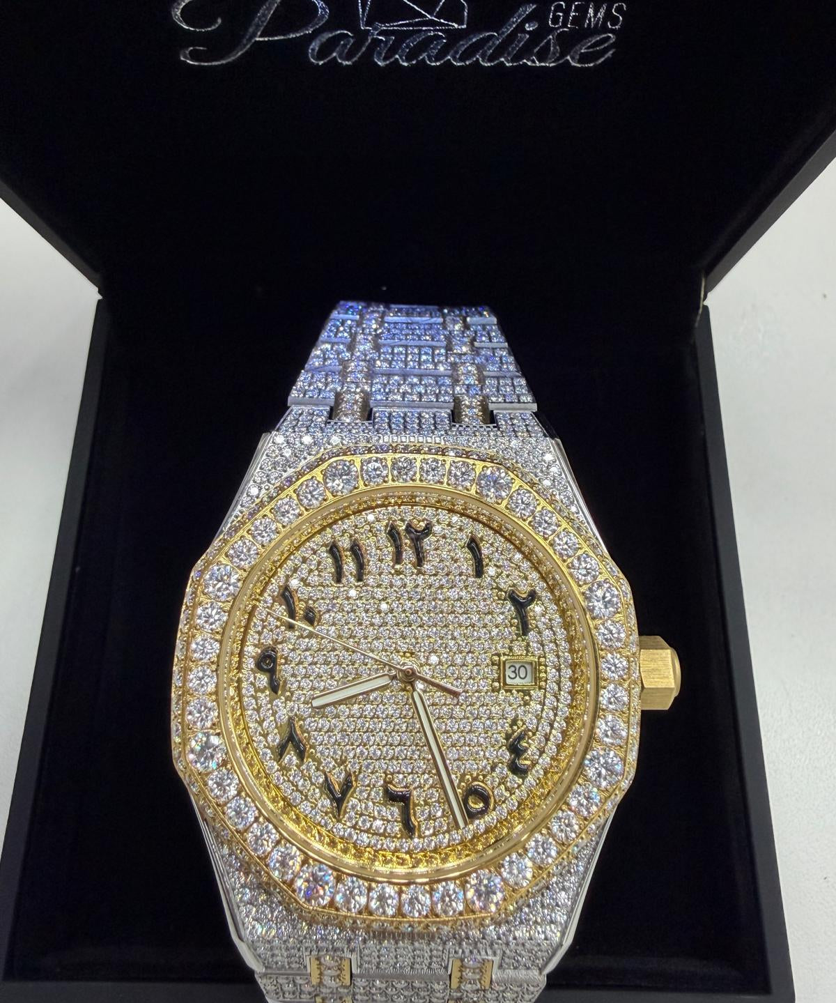 44MM two tone gold silver bust down moissanite watch VVS D color GRA certified – Paradise Gems Atlanta