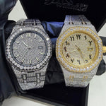 Man wearing 44MM bust down moissanite watch black accents VVS iced out – Paradise Gems Atlanta