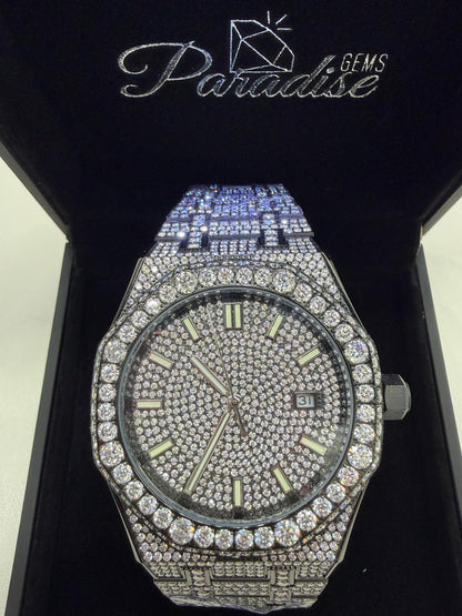 Moissanite Watch with Black Diamond Accents