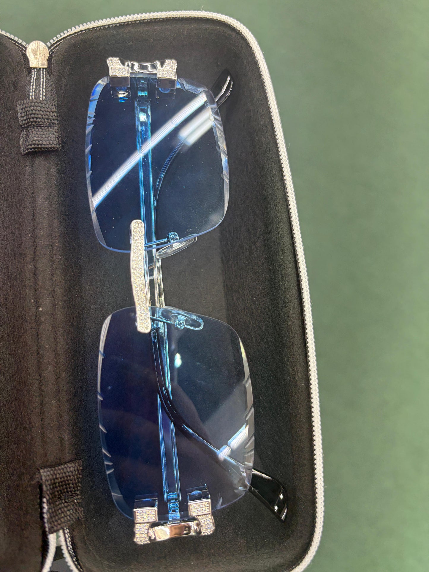 Moissanite Blue Sunglasses Rimless 2 Carat Micro Pave