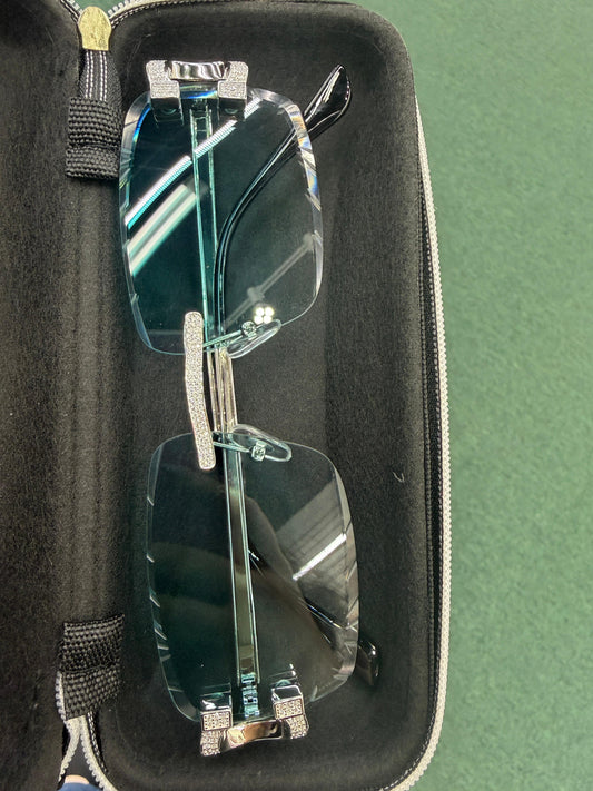 Moissanite rimless green lens sunglasses VVS D color 925 sterling silver GRA certified – Paradise Gems Atlanta