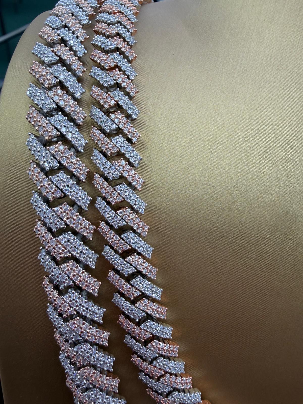 Two Tone Moissanite Cuban Link Chain | VVS D Color | 14K Rose & White Gold 925 Silver | 10MM–12MM | 20"–24"