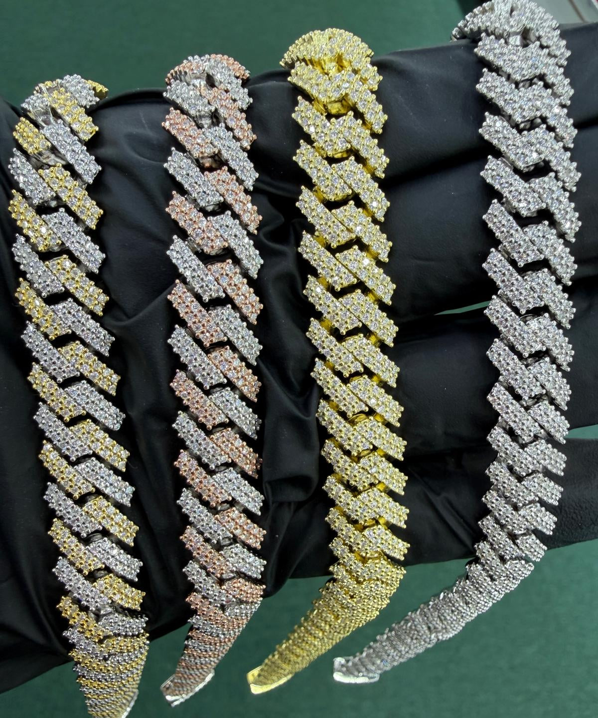 Moissanite Cuban link bracelet 8MM 20MM VVS D color GRA certified 14K gold plated 925 silver