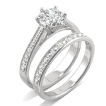 Elegant silver bridal ring set featuring a sparkling center stone and micro pavé diamonds along the bands, showcasing the Moissanite Micro Pavé Bridal Ring Set 2.5CT | GRA Certified.