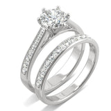 Elegant silver bridal ring set featuring a sparkling center stone and micro pavé diamonds along the bands, showcasing the Moissanite Micro Pavé Bridal Ring Set 2.5CT | GRA Certified.