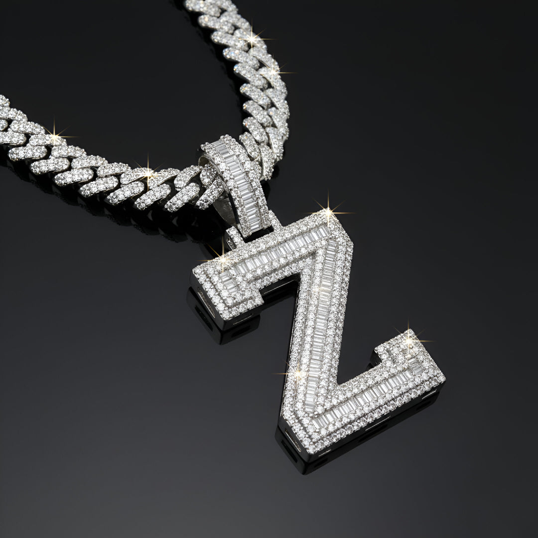 A-Z Letter Initials Baguette Style - Alphabet charm with Moissanite Diamond VVS D Color with 925 Silver 3.50 CARAT | PASSES DIAMOND TESTER!!