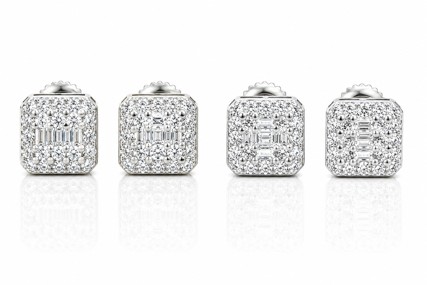 Moissanite baguette rectangle stud earrings VVS D color GRA certified 925 sterling silver Atlanta Paradise Gems