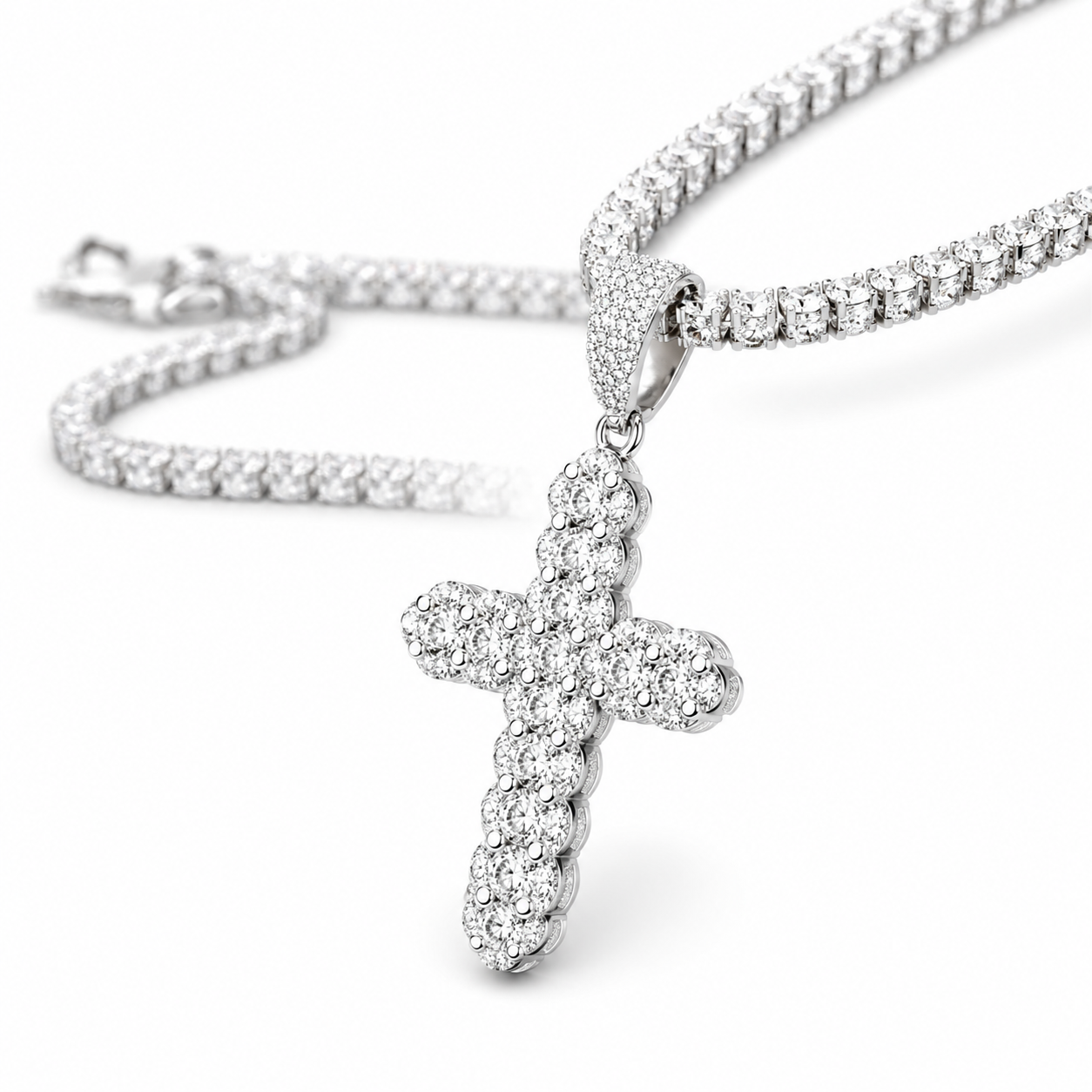 Moissanite Cross Pendant Iced Out | 2ct VVS D Color | Round Brilliant | 925 Silver