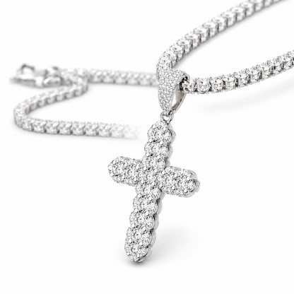 Moissanite Cross Pendant Iced Out | 2ct VVS D Color | Round Brilliant | 925 Silver