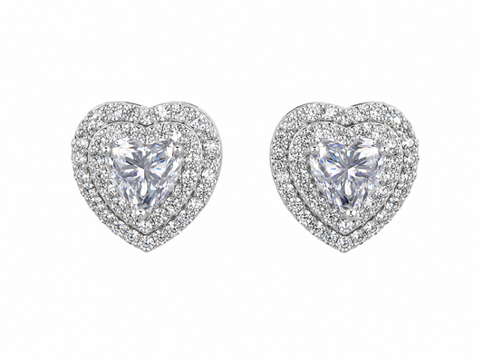 2 Carat Moissanite Halo Heart Stud Earrings — GRA Certified VVS D Color