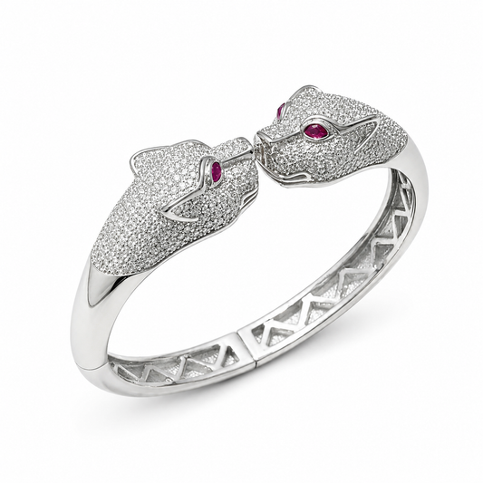 Moissanite Dual Panther Pavé Bangle 925 silver