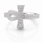 Moissanite Ankh Cross Ring 1.2CT Unisex | GRA Certified 925 Silver featuring a detailed loop cross design encrusted with sparkling stones on a polished silver band.