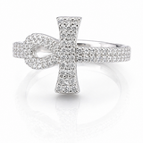 Moissanite Ankh Cross Ring 1.2CT Unisex | GRA Certified 925 Silver featuring a detailed loop cross design encrusted with sparkling stones on a polished silver band.