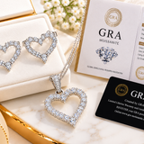 Real MOISSANITE Heart Necklace & Earrings Set – 925 Silver – 2.5ct – GRA Certified – 16"-22" Chain