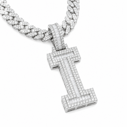 Moissanite Baguette Letter Pendant A-Z | 3.50ct VVS D Color | 925 Silver | Iced Out