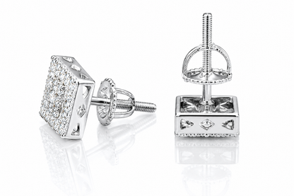 Moissanite Iced Out Square Stud Earrings 8MM Screw Back — VVS D Color GRA Certified 925 Silver