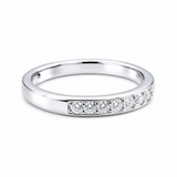 Round Moissanite Diamond Full Eternity Stackable Ring 1 Carat featuring a sleek silver band with a row of sparkling round moissanite diamonds, perfect for stacking or wearing alone.